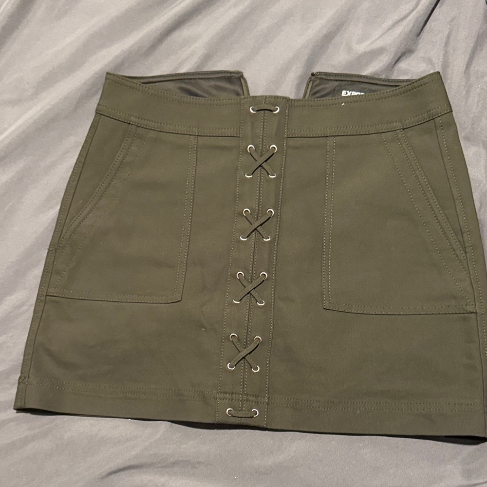 Express Khaki Lace-Up Mini Skirt
